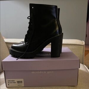 Madden Girl Sleek Black Heeled Boots